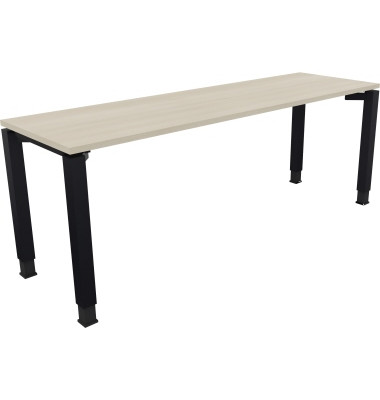 Schreibtisch All in One, manuell höhenverstellbar, 68-82cm (H), 200x60cm (BxT), rechteckig, akazie hell / anthrazit metallic