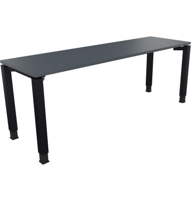 Schreibtisch All in One, manuell höhenverstellbar, 68-82cm (H), 200x60cm (BxT), rechteckig, lavagrau / anthrazit metallic
