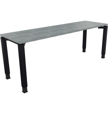 Schreibtisch All in One, manuell höhenverstellbar, 68-82cm (H), 200x60cm (BxT), rechteckig, beton hell / anthrazit metallic