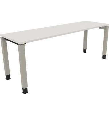 Schreibtisch All in One, manuell h&ouml;henverstellbar, 68-82cm (H), 200x60cm (BxT), rechteckig, wei&szlig; / silberaluminium
