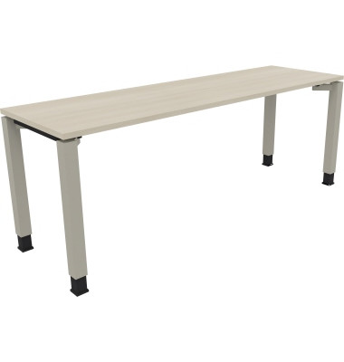 Schreibtisch All in One, manuell h&ouml;henverstellbar, 68-82cm (H), 200x60cm (BxT), rechteckig, akazie hell / silberaluminium