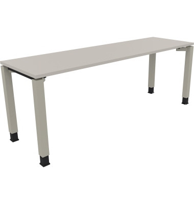 Schreibtisch All in One, manuell höhenverstellbar, 68-82cm (H), 200x60cm (BxT), rechteckig, lichtgrau / silberaluminium