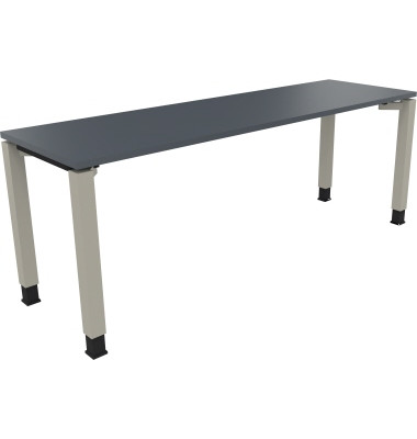 Schreibtisch All in One, manuell höhenverstellbar, 68-82cm (H), 200x60cm (BxT), rechteckig, lavagrau / silberaluminium Schreibtisch All in One, manuell höhenverstellbar, 68-82cm (H), 200x60cm (BxT), rechteckig, lavagrau / silberaluminium