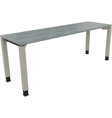 Schreibtisch All in One, manuell höhenverstellbar, 68-82cm (H), 200x60cm (BxT), rechteckig, beton hell / silberaluminium