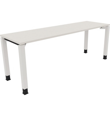 Schreibtisch All in One, manuell höhenverstellbar, 68-82cm (H), 200x60cm (BxT), rechteckig, weiß / weiß