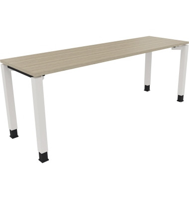 Schreibtisch All in One, manuell höhenverstellbar, 68-82cm (H), 200x60cm (BxT), rechteckig, eiche natur / weiß