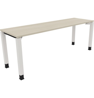 Schreibtisch All in One, manuell höhenverstellbar, 68-82cm (H), 200x60cm (BxT), rechteckig, akazie hell / weiß