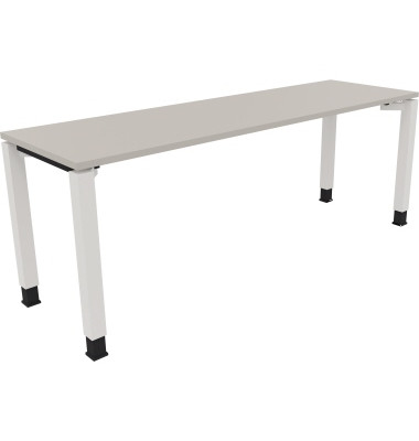Schreibtisch All in One, manuell höhenverstellbar, 68-82cm (H), 200x60cm (BxT), rechteckig, lichtgrau / weiß