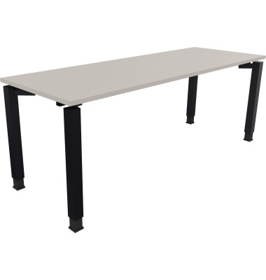 Schreibtisch All in One, manuell h&ouml;henverstellbar, 68-82cm (H), 200x70cm (BxT), rechteckig, lichtgrau / anthrazit metallic