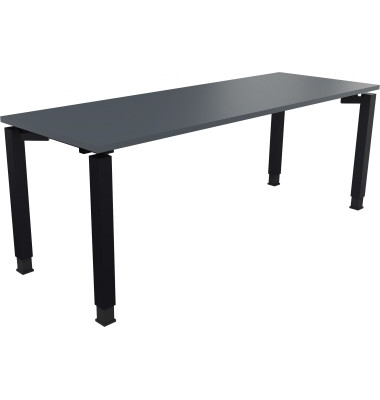 Schreibtisch All in One, manuell h&ouml;henverstellbar, 68-82cm (H), 200x70cm (BxT), rechteckig, lavagrau / anthrazit metallic