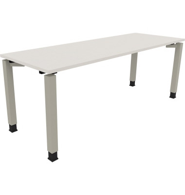 Schreibtisch All in One, manuell höhenverstellbar, 68-82cm (H), 200x70cm (BxT), rechteckig, weiß / silberaluminium