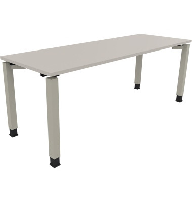 Schreibtisch All in One, manuell höhenverstellbar, 68-82cm (H), 200x70cm (BxT), rechteckig, lichtgrau / silberaluminium