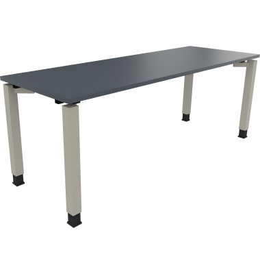 Schreibtisch All in One, manuell h&ouml;henverstellbar, 68-82cm (H), 200x70cm (BxT), rechteckig, lavagrau / silberaluminium