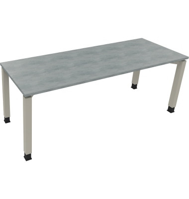 Schreibtisch All in One, manuell h&ouml;henverstellbar, 68-82cm (H), 200x70cm (BxT), rechteckig, beton hell / silberaluminium