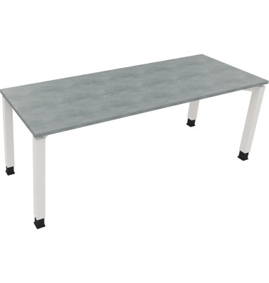 Schreibtisch All in One, manuell höhenverstellbar, 68-82cm (H), 200x70cm (BxT), rechteckig, beton hell / weiß