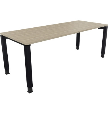 Schreibtisch All in One, manuell höhenverstellbar, 68-82cm (H), 200x80cm (BxT), rechteckig, eiche natur / anthrazit metallic