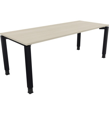 Schreibtisch All in One, manuell höhenverstellbar, 68-82cm (H), 200x80cm (BxT), rechteckig, akazie hell / anthrazit metallic