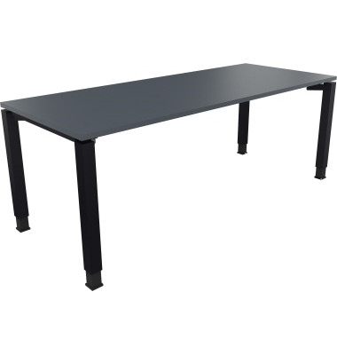 Schreibtisch All in One, manuell h&ouml;henverstellbar, 68-82cm (H), 200x80cm (BxT), rechteckig, lavagrau / anthrazit metallic