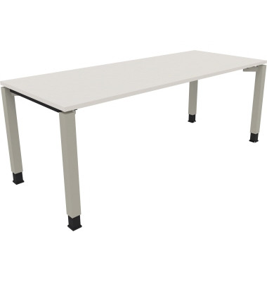Schreibtisch All in One, manuell höhenverstellbar, 68-82cm (H), 200x80cm (BxT), rechteckig, weiß / silberaluminium