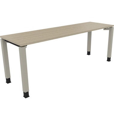 Schreibtisch All in One, manuell h&ouml;henverstellbar, 68-82cm (H), 200x80cm (BxT), rechteckig, eiche natur / silberaluminium