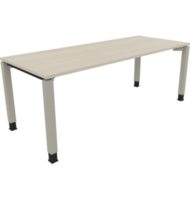 Schreibtisch All in One, manuell h&ouml;henverstellbar, 68-82cm (H), 200x80cm (BxT), rechteckig, akazie hell / silberaluminium