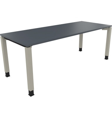 Schreibtisch All in One, manuell h&ouml;henverstellbar, 68-82cm (H), 200x80cm (BxT), rechteckig, lavagrau / silberaluminium