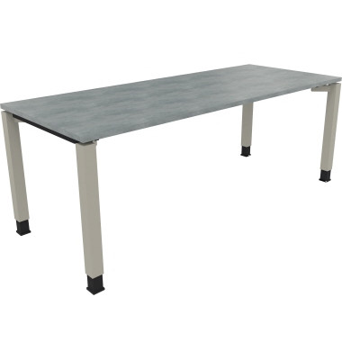 Schreibtisch All in One, manuell h&ouml;henverstellbar, 68-82cm (H), 200x80cm (BxT), rechteckig, beton hell / silberaluminium