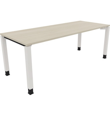 Schreibtisch All in One, manuell höhenverstellbar, 68-82cm (H), 200x80cm (BxT), rechteckig, akazie hell / weiß