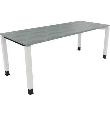 Schreibtisch All in One, manuell höhenverstellbar, 68-82cm (H), 200x80cm (BxT), rechteckig, beton hell / weiß