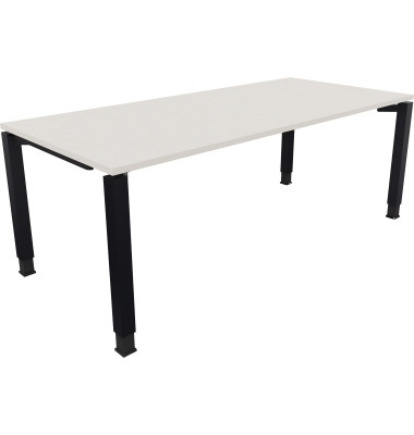 Schreibtisch All in One, manuell höhenverstellbar, 68-82cm (H), 200x90cm (BxT), rechteckig, weiß / anthrazit metallic