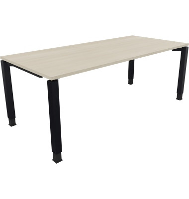 Schreibtisch All in One, manuell h&ouml;henverstellbar, 68-82cm (H), 200x90cm (BxT), rechteckig, akazie hell / anthrazit metallic