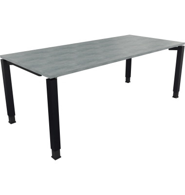 Schreibtisch All in One, manuell höhenverstellbar, 68-82cm (H), 200x90cm (BxT), rechteckig, beton hell / anthrazit metallic