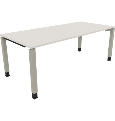 Schreibtisch All in One, manuell höhenverstellbar, 68-82cm (H), 200x90cm (BxT), rechteckig, weiß / silberaluminium