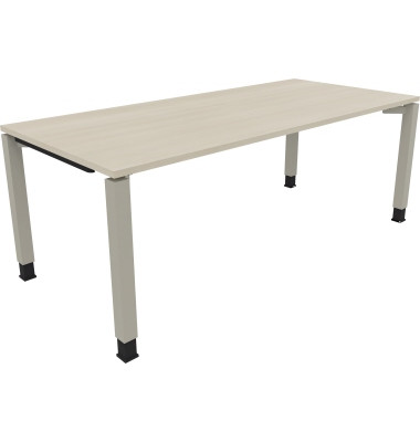 Schreibtisch All in One, manuell höhenverstellbar, 68-82cm (H), 200x90cm (BxT), rechteckig, akazie hell / silberaluminium