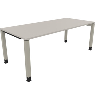 Schreibtisch All in One, manuell h&ouml;henverstellbar, 68-82cm (H), 200x90cm (BxT), rechteckig, lichtgrau / silberaluminium