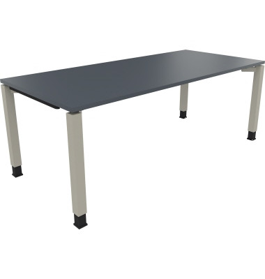 Schreibtisch All in One, manuell höhenverstellbar, 68-82cm (H), 200x90cm (BxT), rechteckig, lavagrau / silberaluminium