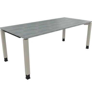 Schreibtisch All in One, manuell h&ouml;henverstellbar, 68-82cm (H), 200x90cm (BxT), rechteckig, beton hell / silberaluminium