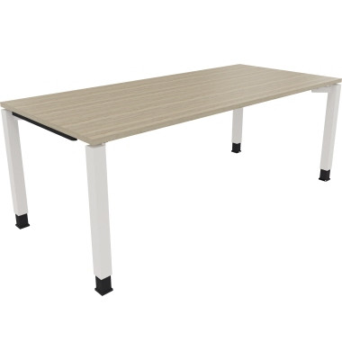 Schreibtisch All in One, manuell höhenverstellbar, 68-82cm (H), 200x90cm (BxT), rechteckig, eiche natur / weiß