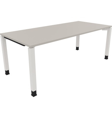 Schreibtisch All in One, manuell höhenverstellbar, 68-82cm (H), 200x90cm (BxT), rechteckig, lichtgrau / weiß