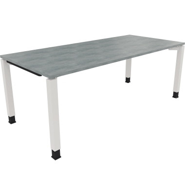 Schreibtisch All in One, manuell h&ouml;henverstellbar, 68-82cm (H), 200x90cm (BxT), rechteckig, beton hell / wei&szlig;