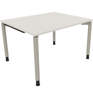Schreibtisch All in One, manuell höhenverstellbar, 68-82cm (H), 120x100cm (BxT), rechteckig, weiß / silberaluminium