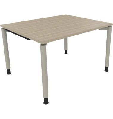 Schreibtisch All in One, manuell höhenverstellbar, 68-82cm (H), 120x100cm (BxT), rechteckig, eiche natur / silberaluminium