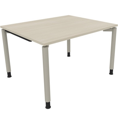 Schreibtisch All in One, manuell höhenverstellbar, 68-82cm (H), 120x100cm (BxT), rechteckig, akazie hell / silberaluminium