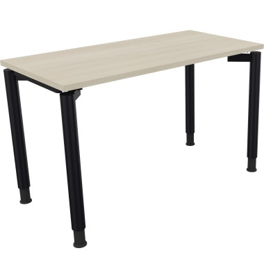 Schreibtisch All in One, manuell höhenverstellbar, 68-82cm (H), 120x60cm (BxT), rechteckig, akazie hell / anthrazit metallic
