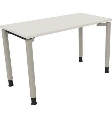 Schreibtisch All in One, manuell höhenverstellbar, 68-82cm (H), 120x60cm (BxT), rechteckig, weiß / silberaluminium