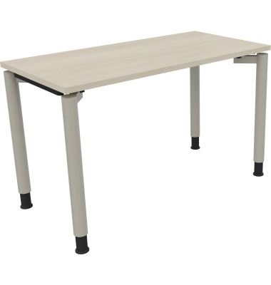 Schreibtisch All in One, manuell höhenverstellbar, 68-82cm (H), 120x60cm (BxT), rechteckig, akazie hell / silberaluminium