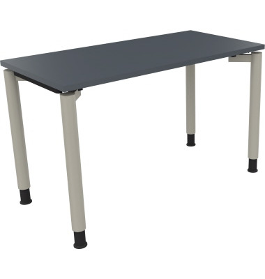Schreibtisch All in One, manuell höhenverstellbar, 68-82cm (H), 120x60cm (BxT), rechteckig, lavagrau / silberaluminium