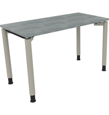 Schreibtisch All in One, manuell h&ouml;henverstellbar, 68-82cm (H), 120x60cm (BxT), rechteckig, beton hell / silberaluminium