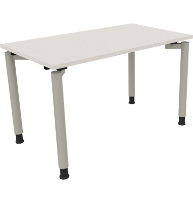 Schreibtisch All in One, manuell höhenverstellbar, 68-82cm (H), 120x70cm (BxT), rechteckig, weiß / silberaluminium
