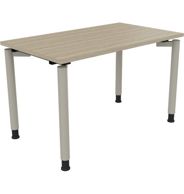 Schreibtisch All in One, manuell h&ouml;henverstellbar, 68-82cm (H), 120x70cm (BxT), rechteckig, eiche natur / silberaluminium